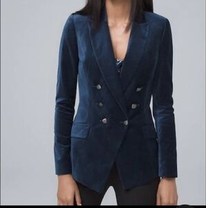 WHBM White House Black Market Navy Blue Tailored Velvet Blazer 10 Large